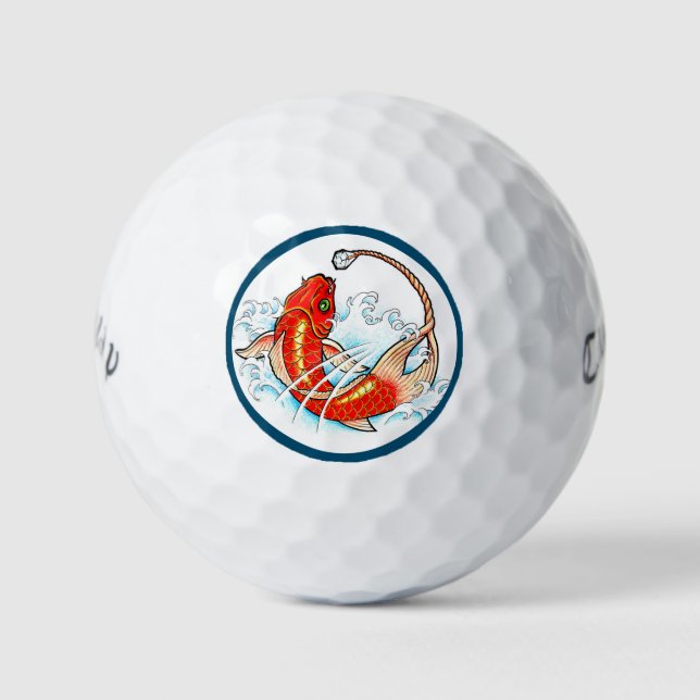 Pelotas De Golf Tatuaje japonés clásico carpa de pescado koi y dia (Anverso)