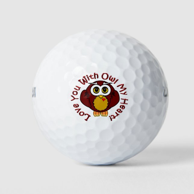 Pelotas De Golf ¡Te Amo Con Owl Mi Corazón! -Búho (Anverso)
