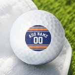 Pelotas De Golf Team Jersey con nombre y número personalizados<br><div class="desc">Si eres propietario de un equipo de Fantasy Fantasy Football azul y naranja,  haz tus propios productos y muéstrate a tus amigos. O - ¿Juegas al fútbol de secundaria y quieres un recuerdo? Este diseño jersey es perfecto para cualquiera que juegue deportes.</div>