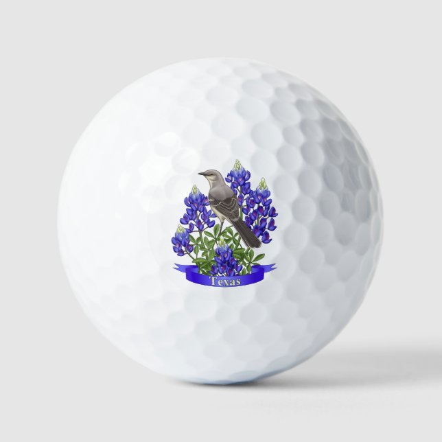 Pelotas De Golf Texas State Mockingbird & Bluebonnet Flower Golf B (Anverso)