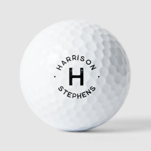 Pelotas De Golf Texto negro simple con iniciales y nombre