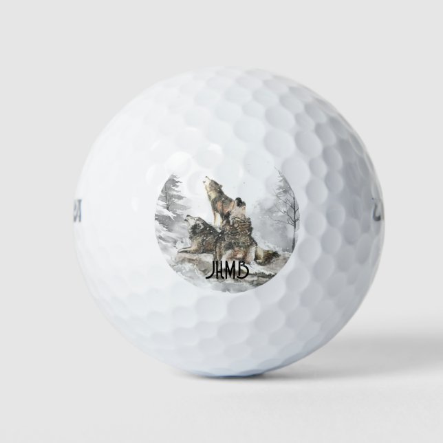 Pelotas De Golf Three Wolves Howling  Animal Monogram Art (Anverso)