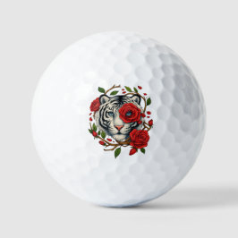 Pelotas De Golf Tigre blanco con rosas rojas - Floral de vida salv