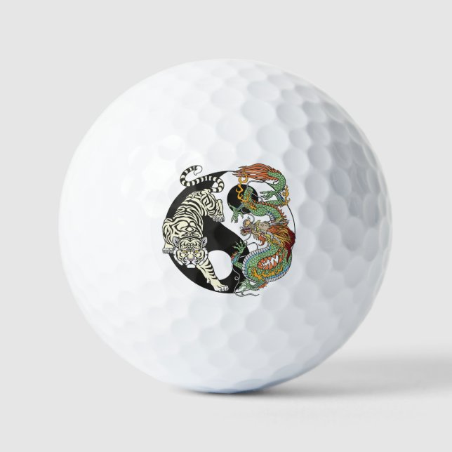 Pelotas De Golf Tigre blanco contra dragón verde en Yin yang (Anverso)
