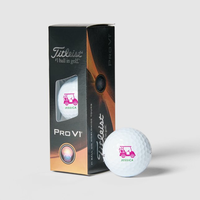 Pelotas De Golf Titulador de carrito de golf personalizado rosa 20 (Pink Personalized Golf Cart Titleist 2023 Pro Golf Balls)