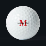 Pelotas De Golf Titular de Monograma Rojo Personalizado Pro VI<br><div class="desc">Personalizado Golf Ball. Texto rojo y negro. Inicial y Nombre. Regalo de mujer. Titleist Pro V1 Personaliza.</div>