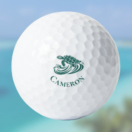 Pelotas De Golf Tortuga en olas de playa Monograma Nombre