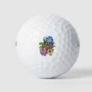 Pelotas De Golf Tortuga tropical marina e Hibiscus