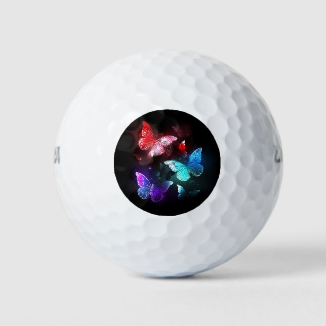 Pelotas De Golf Tres mariposas brillantes en el fondo nocturno (Anverso)