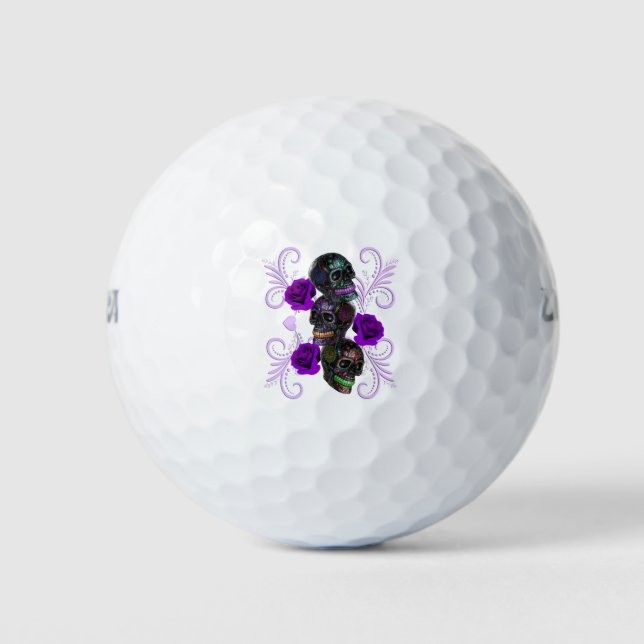 Pelotas De Golf Triple Día Negro De Los Cránulos Muertos Rosas Mor (Anverso)
