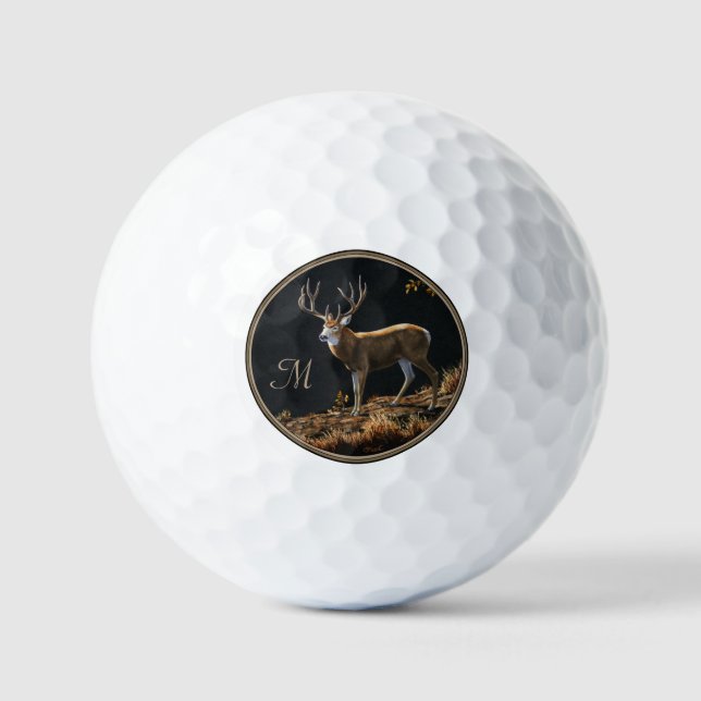 Pelotas De Golf Trofeo de Mule Deer Buck Autumn Antlers Monograma  (Anverso)