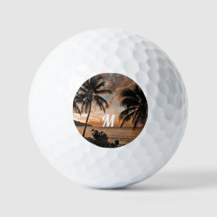 Pelotas De Golf Tropical Sunset Beach Palms Trees Nature
