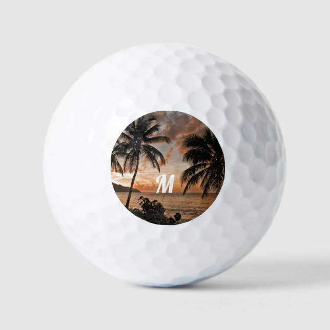 Pelotas De Golf Tropical Sunset Beach Palms Trees Nature (Anverso)