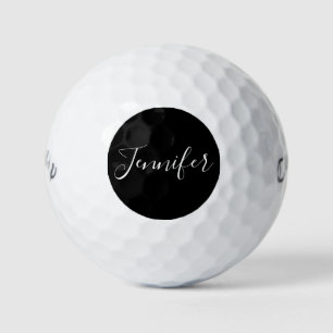 Pelotas De Golf Tu nombre   Elegante guión blanco sobre negro