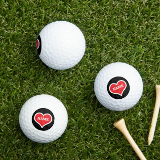 Pelotas De Golf Tu nombre en corazón rojo y fondo de color negro