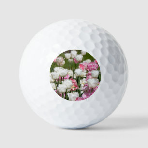 Pelotas De Golf Tulipanes blancos y rosas brillantes en un día sol