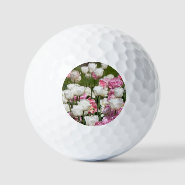 Pelotas De Golf Tulipanes blancos y rosas brillantes en un día sol (Anverso)
