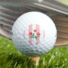 Pelotas De Golf Tulipanes y corazón con franjas rosadas