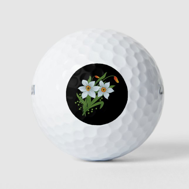 Pelotas De Golf Tulipanes y Narcisos Flores Fondo Negro (Anverso)