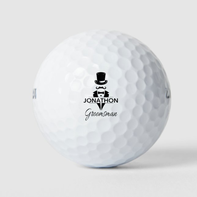 Pelotas De Golf Tuxedo Top Hat Monogramado Groomsman (Anverso)