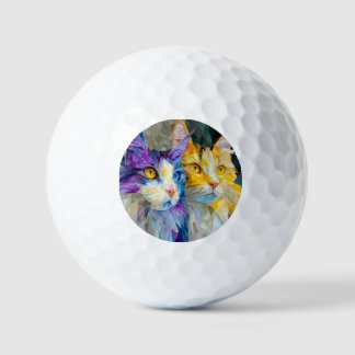 Pelotas De Golf Two Purple and Yellow Cats
