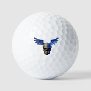Pelotas De Golf Two-Toned Skull with Blue Stylized Wings