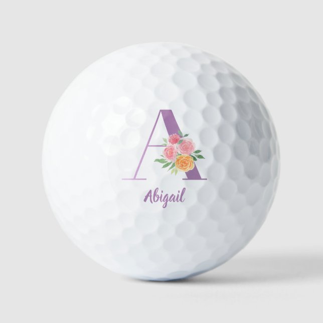 Pelotas De Golf Una acuarela morada monograma personalizada (Anverso)