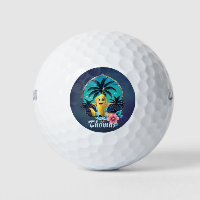 Pelotas De Golf Una banana personalizado en la playa tropical. (Anverso)