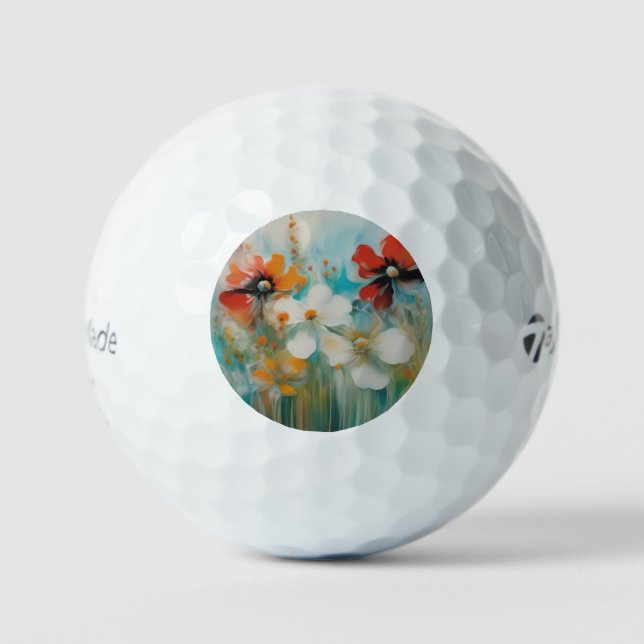 Pelotas De Golf Una pintura abstracta con flores silvestres (Anverso)