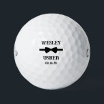 Pelotas De Golf Usher Black Bow Tie<br><div class="desc">These golf balls are a great favor for the ushers in your wedding. They feature a black bow tie with the usher's name above it in a modern CAP font and the words Usher along with the wedding date below. They'd be great for a bachelor party or weekend. The job...</div>
