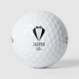 Pelotas De Golf Usher Black Tuxedo With Striped Bow Tie