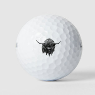 Pelotas De Golf Vaca Escocesa De Tierras Altas En Blanco Y Negro