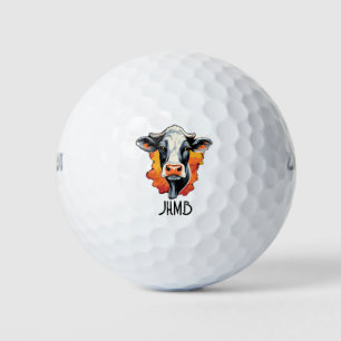Pelotas De Golf Vaca Holstein de Monograma Ganado Animal de Carne