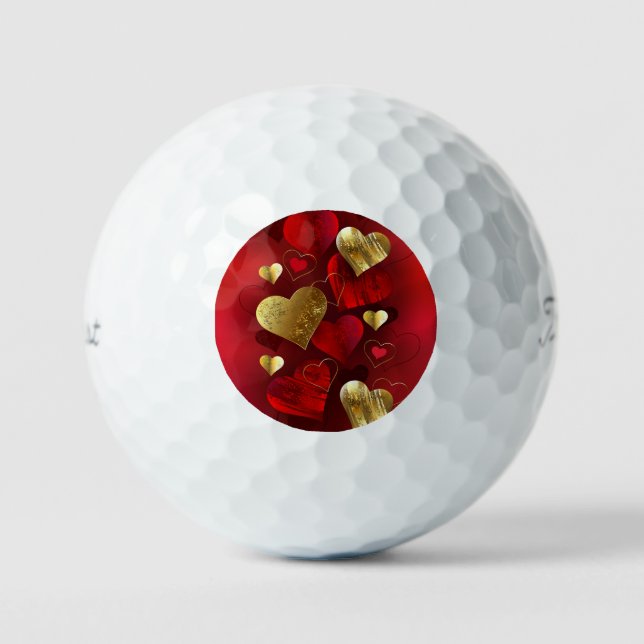 Pelotas De Golf Valentinas doradas y rojas (Anverso)