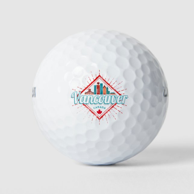 Pelotas De Golf Vancouver Skyline British Columbia Retro Canadá (Anverso)