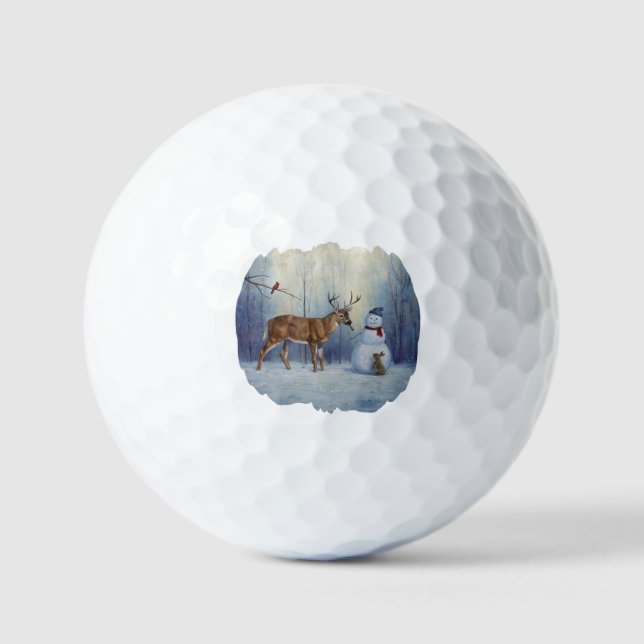Pelotas De Golf Venado y feliz invierno de Snowman (Anverso)