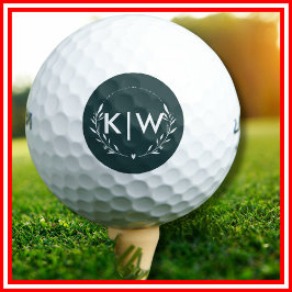 Pelotas De Golf Verde bosque y blanco | Monograma de iniciales mod