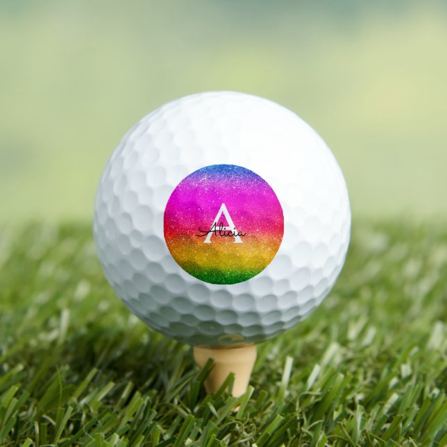 Pelotas De Golf Verde purpurina arcoiris morado amarillo (Camiseta in situ)