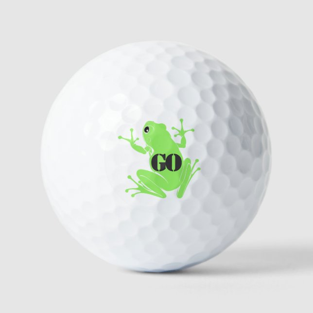 Pelotas De Golf Vibrant Green Frog Illustration "GO" Custom  (Anverso)