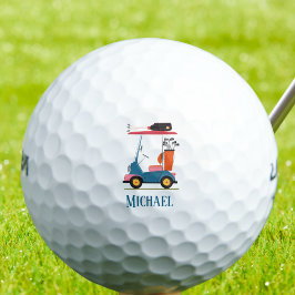 Pelotas De Golf Vintage Retro Golf Cart Cute Blue Monogrammed 