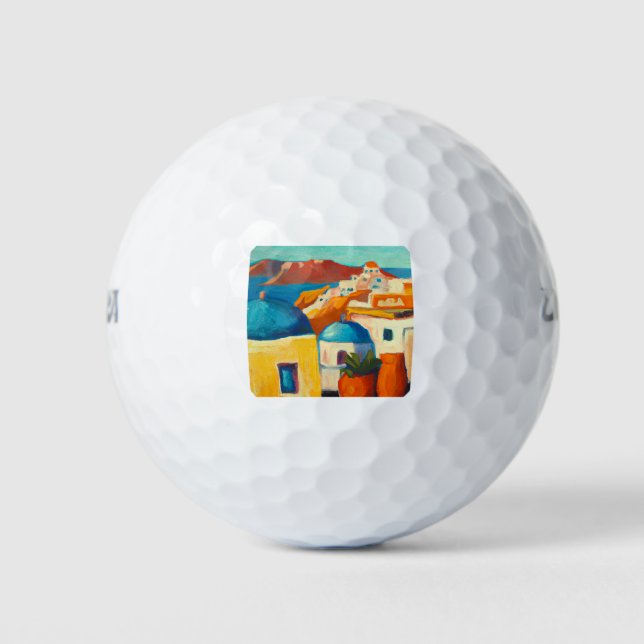 Pelotas De Golf Vista de la isla de Santorini, Grecia (Anverso)