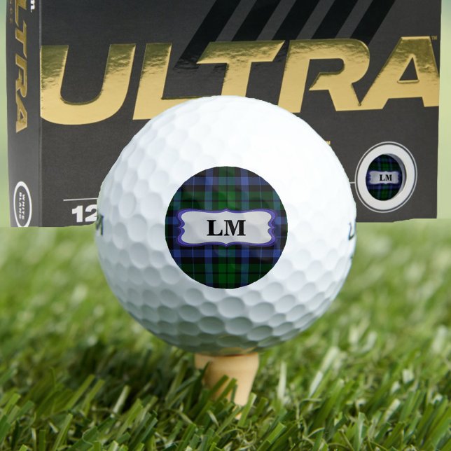 Pelotas De Golf Wallace Tartan Blue & Green Monogram Iniciales (Wallace Tartan Blue & Green Monogram Initials 12 Golf Balls)