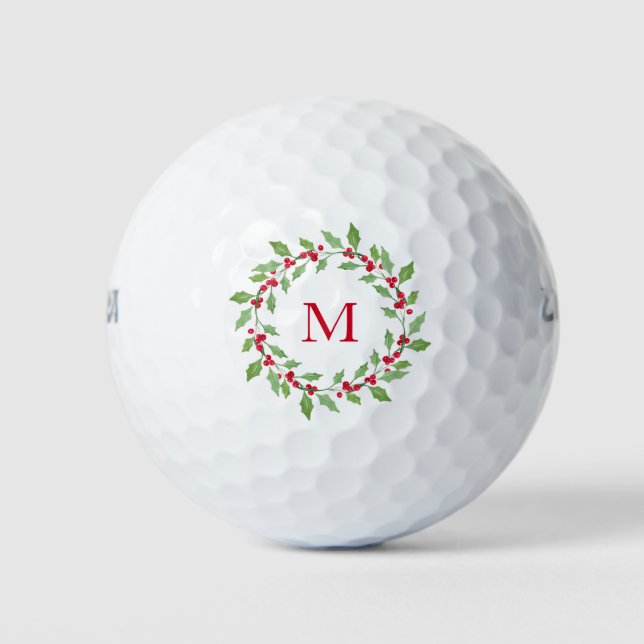 Pelotas De Golf Watercolor Holly Wreath (Anverso)