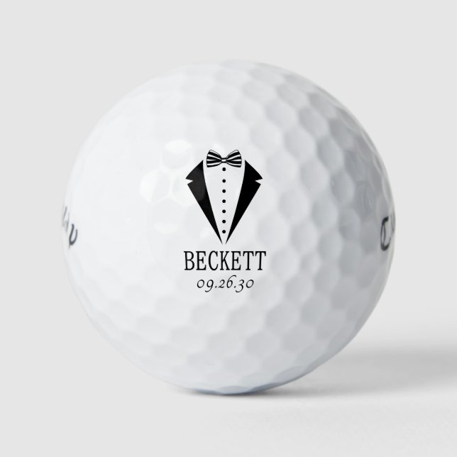 Pelotas De Golf Wedding Party Black Tuxedo With Striped Bow Tie (Anverso)
