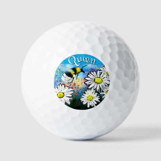 Pelotas De Golf Whimsical Bumble Bee in Daisies Personalized (Anverso)