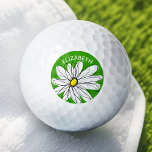 Pelotas De Golf Whimsical Daisy with Name - Green and Yellow<br><div class="desc">A zen and whimsical,  floral piece of art - a hand-drawn daisy with wild petals and traditional colors. You can add a name,  monogram or other custom text. If you need to move the art around,  click on the customize button to make changes</div>