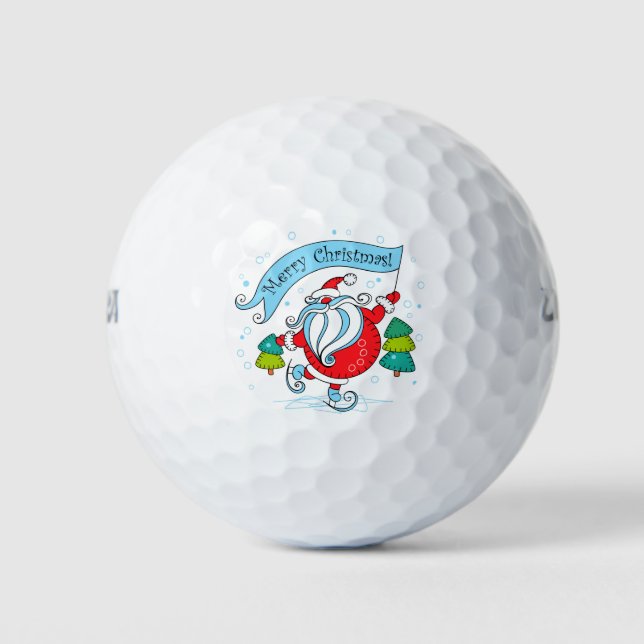 Pelotas De Golf Whimsical Skating Santa Claus | Feliz Navidad (Anverso)