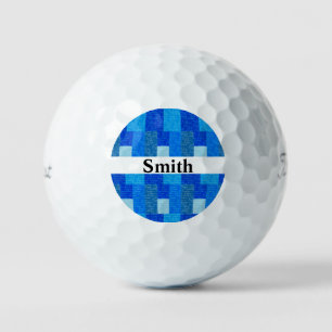 Pelotas De Golf White words and geometric blue background