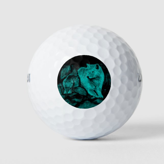 Pelotas De Golf Wolf y Raven en la noche (Anverso)