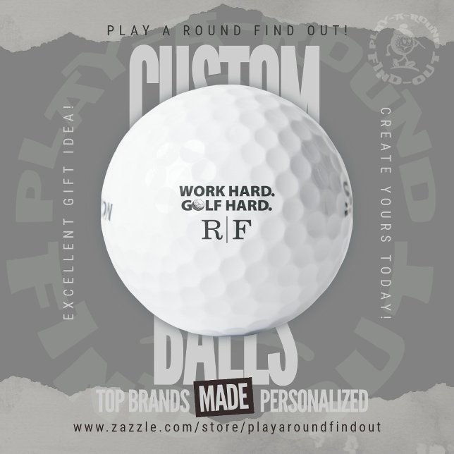Pelotas De Golf Work Hard Golf Hard Funny Typography Monogram (Custom Monogram Golf Balls! Personalized "Work Hard. Golf Hard." gifts for the dedicated golfer.)
